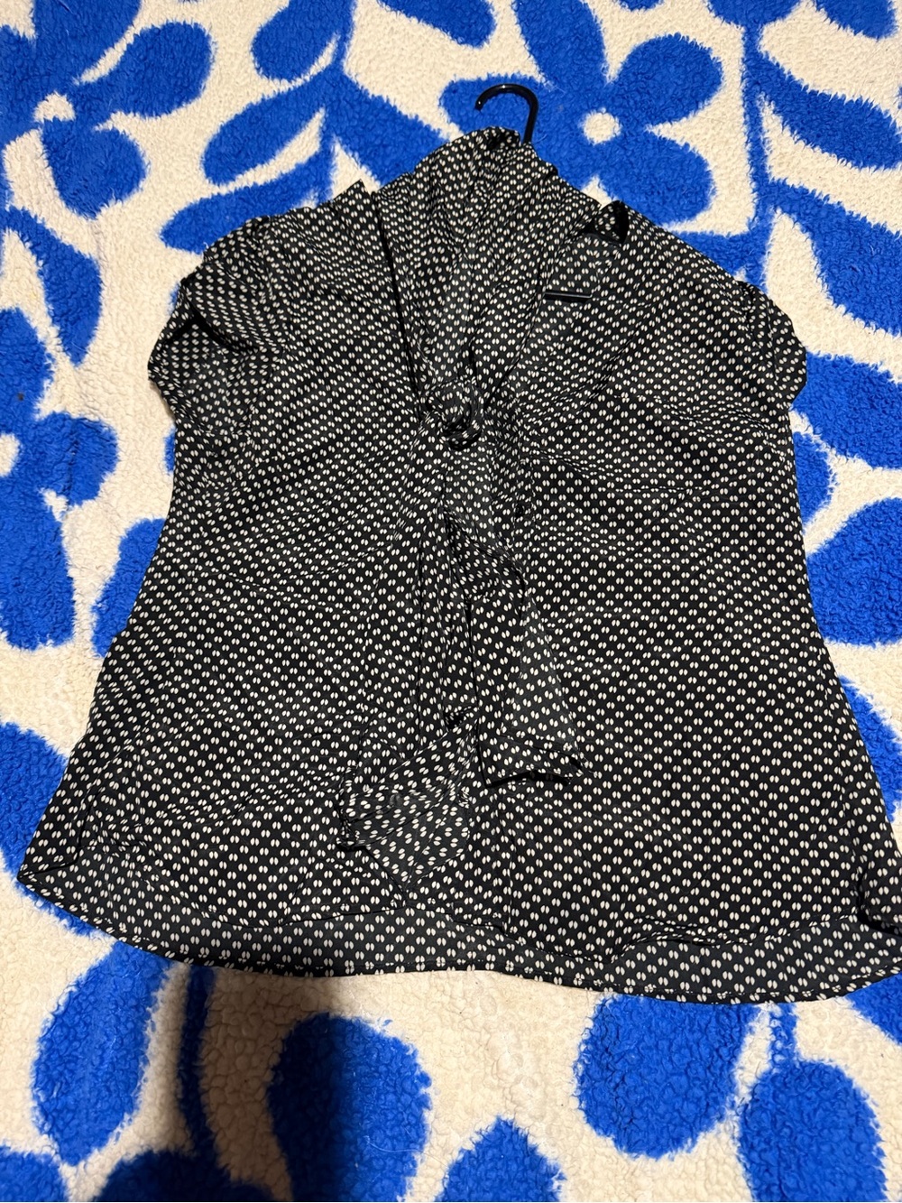 Black and White Polka Dot Tie-Neck Women's Blouse